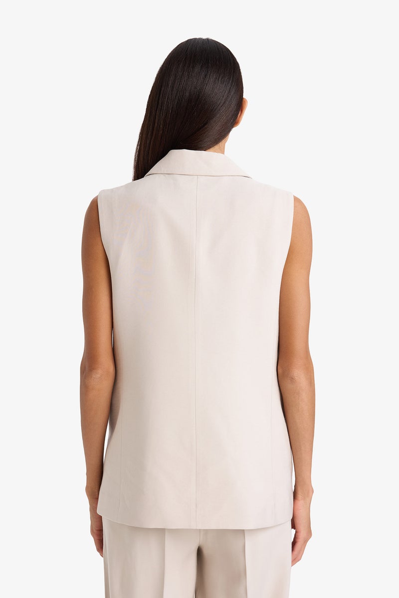 DeFacto Beige Woman Regular Fit Jacket Collar Viscose Vest Casual - Image 5